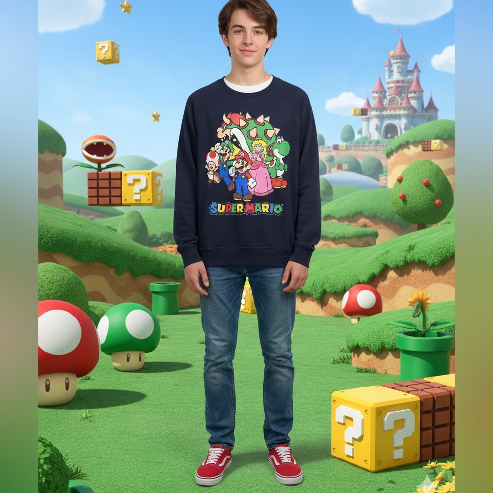 Nintendo Super Mario Black Crewneck Sweater